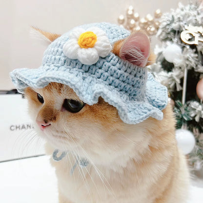 Cute Refined Cat Hat Elastic Autumn Winter Pet Hat Puppy Kittens Knitted Hat Party Photo Shoot Props Decoration Cat Accessories